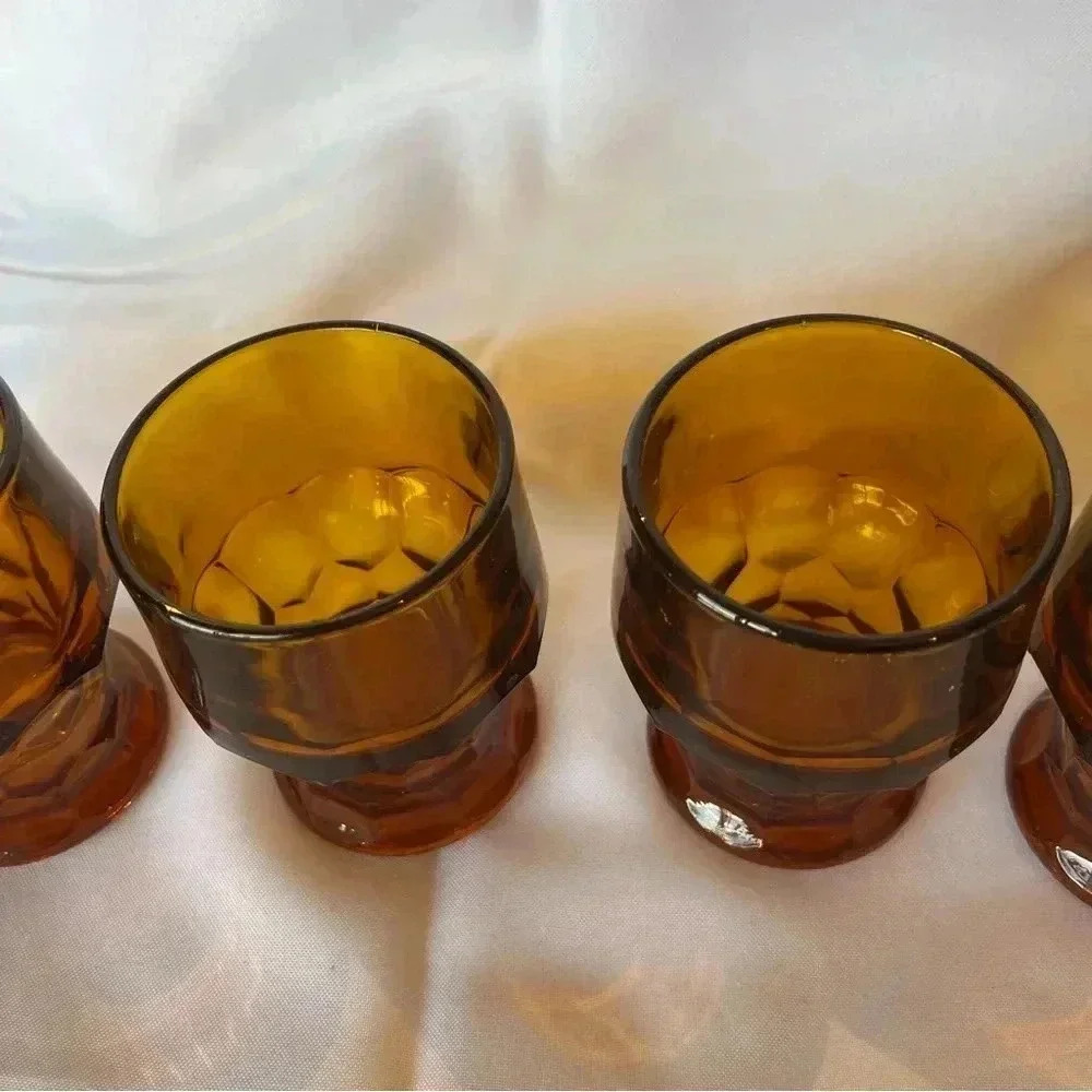 Vintage Anchor Hocking Georgian Honeycomb Amber Glass Set of 4 - Picture 3 of 4